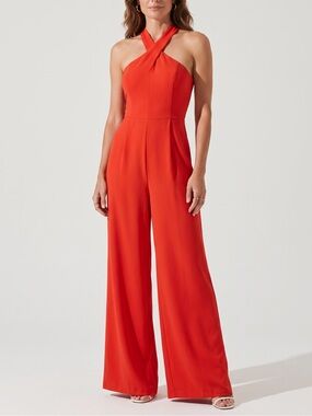Sugarlips Vibrant Orange Halter Wide-Leg Jumpsuit XS NWT | Wedding Guest